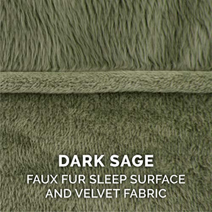 Furhaven Replacement Dog Bed Cover Faux Fur & Velvet Sofa-Style, Machine Washable - Dark Sage, Jumbo (X-Large) - color: (Faux Fur & Velvet) Dark Sage, size: Jumbo