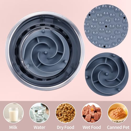 Slow Feeder Dog Bowls Insert, Bestalk Soft Silicone Slow Eating Feeder Insert with Suction Cups for Small, Medium and Large Dogs, Fit into Basic and Elevated Dog Bowls, Grey - color: Grey, size: L