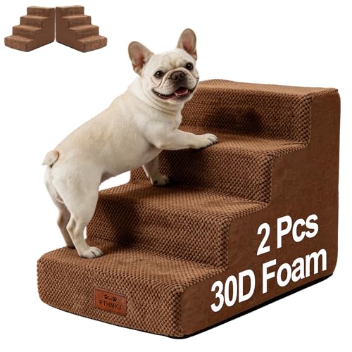 2 Pack Dog Stairs for Small Dogs 4-Step Pet Stairs for Bed Couch Chair Stool Non-Slip Pet Steps for Puppy Small Dogs Cat Older Pet Brown 17.7" H - color: Brown, size: 4-Stairs 17.7" H