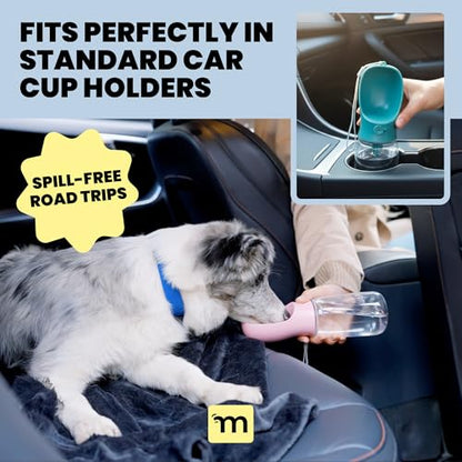 MalsiPree On the Go Dog Water Bottle - 12 oz Pink, Leak-Proof | 12oz leak-proof bottle & built-in bowl - one-hand use - Use for dog travel, hiking, park & beach days - color: Pink, size: 12oz - Standard