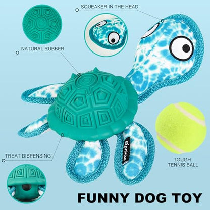 Dog Chew Toys,Puppy Teeth Chew Toys Durable Rubber Material Turtle Shape Dog Toys with 2 Tennis Ball (Green) - color: Green