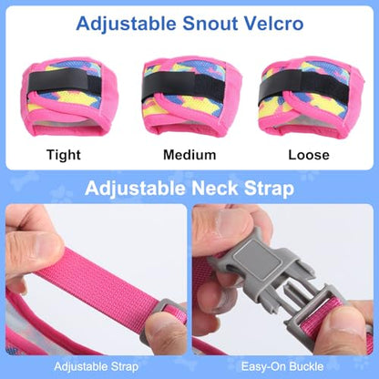 Dog Muzzle with Escape-Proof Elastic Neck Collar, Soft Breathable Air Mesh Mouth Cover Stops Biting Barking Chewing Allows Drinking Panting, Adjustable Muzzle for Small Medium Large Dogs - color: Pink/Blue, size: L