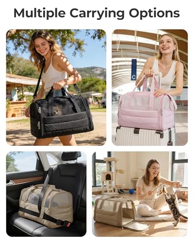 BAGSMART Cat Carrier: Soft-Sided Pet Carrier for Small Medium Cats Dogs Puppy Quilted Collapsible Puffy Travel Bag Up to 25 Lbs Brown - color: Brown, size: 19.3"L x 13.0"W x 13.0"H