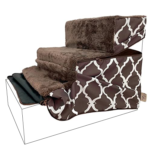 Best Pet Supplies Non-Slip Foam Dog Stair & Pet Ramp, Balanced Indoor Step Support - Foldable Stair Cover, Brown Lattice, 3-Step - color: Brown Lattice Print, size: 3-Step (H: 16.5"), style: Replacement Cover