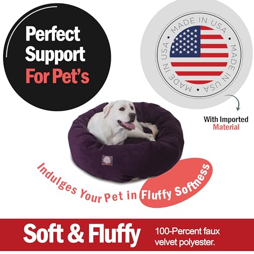 Majestic Pet 40 Inch Micro Velvet Calming Dog Bed Washable – Cozy Soft Round Dog Bed with Spine for Head Support - Fluffy Donut Puppy Mat 40x29x9 (inch) Large – Aubergine - color: Aubergine