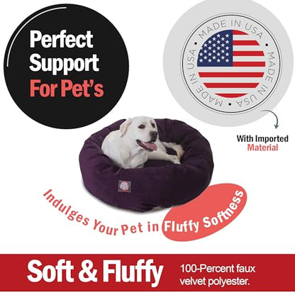Majestic Pet 40 Inch Micro Velvet Calming Dog Bed Washable – Cozy Soft Round Dog Bed with Spine for Head Support - Fluffy Donut Puppy Mat 40x29x9 (inch) Large – Aubergine - color: Aubergine