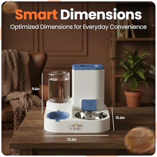 Automatic Cat Feeder & Water Dispenser – Gravity Cat Feeding Station with Stainless Steel Bowl, 2.2L Food & 1L Water Capacity, Automatic Pet Feeder for Cats & Small Dogs (Blue) - color: Blue