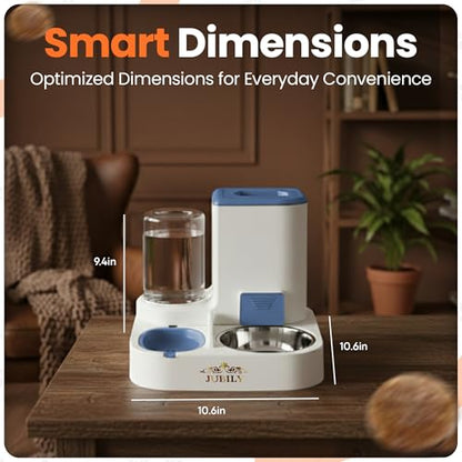 Automatic Cat Feeder & Water Dispenser – Gravity Cat Feeding Station with Stainless Steel Bowl, 2.2L Food & 1L Water Capacity, Automatic Pet Feeder for Cats & Small Dogs (Blue) - color: Blue