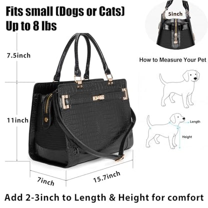 Fashion Pet Carrier Dog Cat Carrier Purse Soft-Sided Leather Handbag Pet Tote Bag for Small Dogs Puppy and Cat TSA Airline Approved - color: Black 3