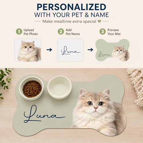 Personalized Dog & Cat Mat for Food & Water Bowls, Custom Pet Food Mat with Photo & Name, Non-Slip Waterproof Diatomite Dog Feeding Mats, Dog Bowl Placemat Gifts for Pet Lover, Pet Owner (Style 2) - color: Style 2