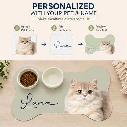 Personalized Dog & Cat Mat for Food & Water Bowls, Custom Pet Food Mat with Photo & Name, Non-Slip Waterproof Diatomite Dog Feeding Mats, Dog Bowl Placemat Gifts for Pet Lover, Pet Owner (Style 2) - color: Style 2