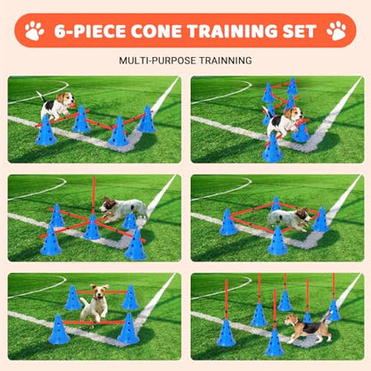 Garvee Dog Agile Hurdle Cone Set, Dog Training Agile Equipment with Height Adjustable Crossbar for Beginners & Advanced,Dog Obstacle Courses with 12 Cones & 6 Agile Rods & Carry Bag