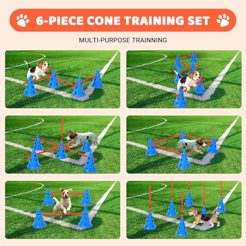 OUTLANE Dog Agile Set with Cones & Hurdles - Portable Puppy Obstacle Course Equipment for Training, Includes Storage Bag & 4 Adjustable Heights Obstacle
