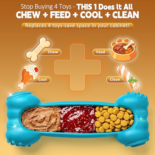 KXK Dog Toys for Aggressive Chewers - 2 Pack Indestructible Nylon Chew Bones with Frozen Enrichment Treat Dispenser & Teeth Cleaning to Keep Dogs Busy, for Pitbull, Large & Medium Breeds - color: Green & Red