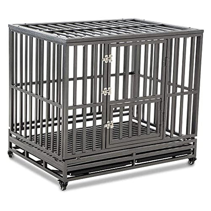 LUCKUP Heavy Duty Dog Cage Metal Kennel and Crate for Medium and Large Dogs, Pet Playpen with Four Wheels,Easy to Install,42 inch,Black - size: 42 inches