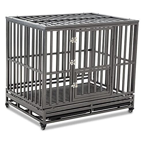 LUCKUP Heavy Duty Dog Cage Metal Kennel and Crate for Medium and Large Dogs, Pet Playpen with Four Wheels,Easy to Install,46 inch,Black … … - size: 46 inches