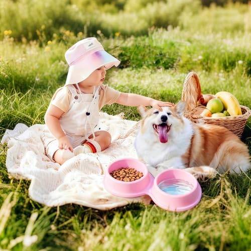 Collapsible Dog Bowls, Portable Dog Bowl, Travel Water Bowl for Dogs Camping Essentials, 2-in-1 Water Food Feeder Double Bowl for Traveling Camping Walking Hiking (Pink) - color: Pink