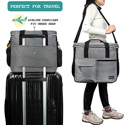 PetAmi Dog Travel Bag Organizer, Pet Travel Kit with 2 Food Containers & 2 Collapsible Dog Bowls, Pet Supplies Tote with Luggage Sleeve, Weekend Road Trip Camping Essentials, Stripe Black, Large - color: Stripe Black, size: Large - 15.5"L x 9.5"W x 14.0"H