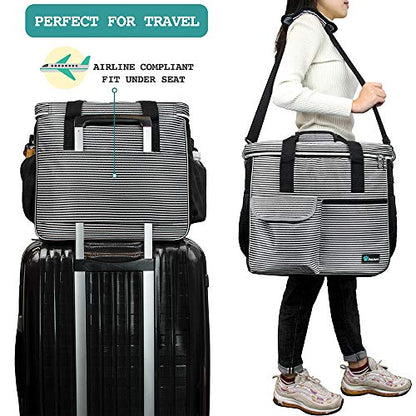 PetAmi Dog Travel Bag Organizer, Pet Travel Kit with 2 Food Containers & 2 Collapsible Dog Bowls, Pet Supplies Tote with Luggage Sleeve, Weekend Road Trip Camping Essentials, Stripe Black, Large - color: Stripe Black, size: Large - 15.5"L x 9.5"W x 14.0"H