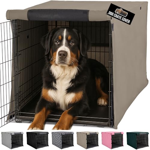 GORILLA GRIP Dog Crate Covers Compatible with Amazon Basics Dog Crates, All Sides Open, Privacy Cover Fits 48" Wire Kennel, Breathable Mesh Windows, Light Reducing Puppy Training Cage Topper, Taupe - color: Light Taupe, size: 48" X 30" X 33"