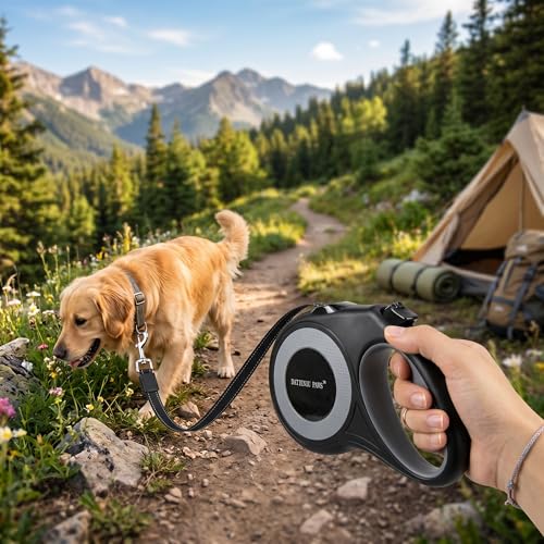 XL 16FT Retractable Dog Leash for Large Dog up to 120 lbs, Chew Proof Steel Wire Extender, One-Hand Brake & Lock, Tangle-Free Heavy Duty Walking Leash XL Black - color: Black