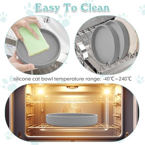 Silicone Cat Food Bowls Shallow Cat Dishes 5.9in Wide Pet Plates Set of 2 Small Flat Dog Saucer Bowl Cute Whisker Fatigue Kitten Feeding Dish for Dry & Wet Food (Round Grey) - color: Grey, size: M: 5.9 inches - without Suction Cup