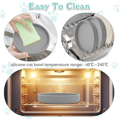 Silicone Cat Food Bowls Shallow Cat Dishes 5.9in Wide Pet Plates Set of 2 Small Flat Dog Saucer Bowl Cute Whisker Fatigue Kitten Feeding Dish for Dry & Wet Food (Round Grey) - color: Grey, size: M: 5.9 inches - without Suction Cup