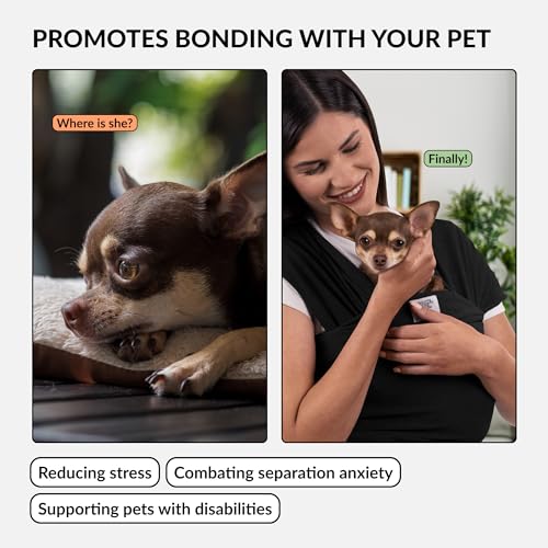 Cat Sling Carrier for Small Pets – Anti-Anxiety Cat Sling, Kitten Pouch – Pet Sling in Gray Black Blue Green Pink Yellow (Black, Standard) - color: Black, size: Standard