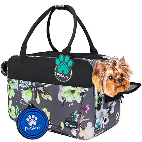 PetAmi Dog Purse Carrier for Small Dogs Cats, TSA Airline Approved Soft-Sided Pet Carrier with Pockets, Ventilated Travel Tote Bag with Bed & Shoulder Strap, Puppy Kitten, Max 12 lbs, Floral Gray - color: Floral Gray