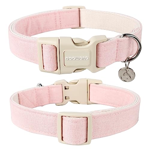 DOGWONG Cotton Hemp Dog Collar, Heavy-Duty Pink Dog Collar Adjustable Soft Natural Fabric Pet Cute Wedding Puppy Necklace for Small Medium Large Dogs - color: A: Light Pink, size: X-Small