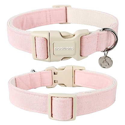 DOGWONG Cotton Hemp Dog Collar, Heavy-Duty Pink Dog Collar Adjustable Soft Natural Fabric Pet Cute Wedding Puppy Necklace for Small Medium Large Dogs - color: A: Light Pink, size: X-Small