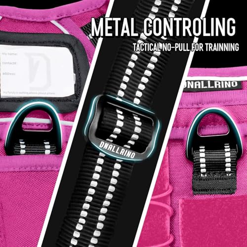 Tactical Dog Harness for Medium & Large Dogs, Rose Pink Adjustable No-Pull Control with Handle, Heavy Duty Reflective Vest - Size XL - color: ROSE PINK, size: XL
