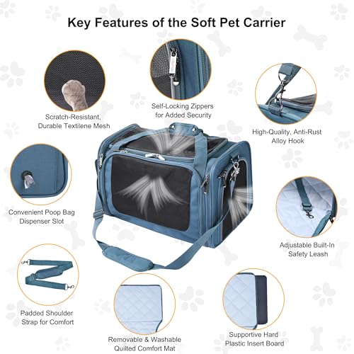 EliteField Deluxe Soft-Sided Pet Carrier (3 Year Warranty, Airline Approved), Travel Bag for Dogs, Cats & Small Pets, with Expandable Mat - color: Blue Gray, size: Medium: 18"L x 11"W x 11"H