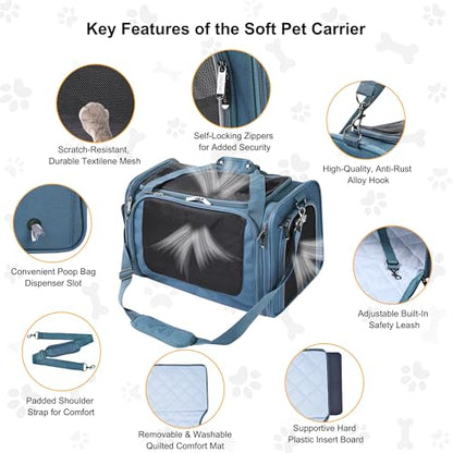 EliteField Deluxe Soft-Sided Pet Carrier (3 Year Warranty, Airline Approved), Travel Bag for Dogs, Cats & Small Pets, with Expandable Mat - color: Blue Gray, size: Large: 20"L x 12"W x 12"H