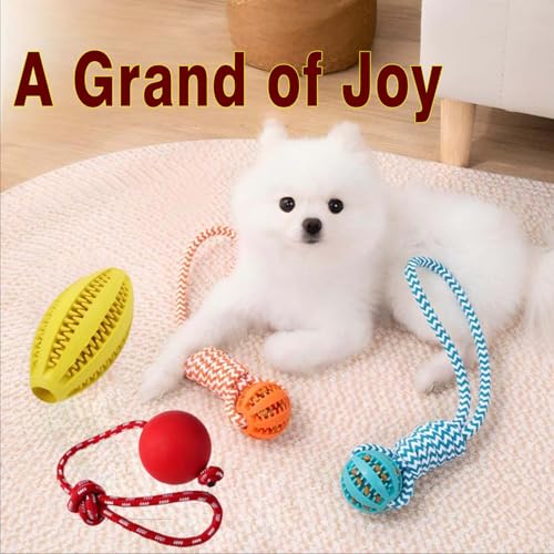 3 Pack Heavy Duty Dog Rope Toys for Breed Aggressive Chewers, Treat Balls and Dog Squeaky Toy for Puppies & Small Dogs