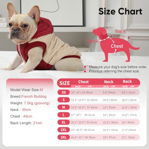 Vecomfy Fleece Lining Extra Warm Dog Hoodie in Winter,Small Dog Jacket Puppy Coats with Hooded,Beige and Red XS - color: Beige and Red, size: X-Small (Pack of 1)