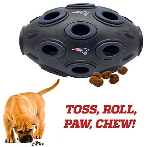 Pets First NFL New England Patriots Football Treat Dispensing Toy for Dogs and Cats, Rubber Ball Dog Toy, Interactive Fun Dog Treat Toy, Natural Rubber Dog Feeding Toy - color: New England Patriots