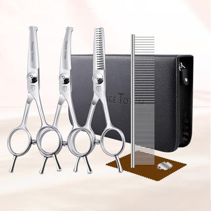 Dog Grooming Scissors: 3 in 1 Pet Shears Set Made of Advanced JP440C Stainless Steel Alloy for Trimming Dogs Cats and Other Pets Face and Paws - style: SET