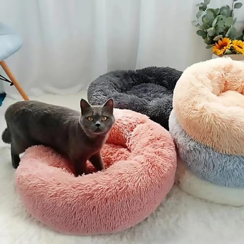 Calming Dog Bed for Small Dogs, Calming Donut Cuddler Pet Bed Anti Anxiety Round Dog Bed Fluffy Plush Faux Fur Cat Bed,Black+White,15.7IN - color: Black+white, size: 15.7IN