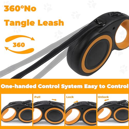 Retractable Dog Leash 16ft, Heavy Duty Pet Walking Leash for Medium/Large Breed up to 110 lbs, 360° Tangle-Free Long Retract Dog Lead, Soft Grip, One-Hand Brake