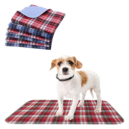 KOOLTAIL Washable Pee Pads for Dogs - Waterproof & Non-Slip Plaid Puppy Potty Training, Reusable Whelping Pad, Dog Food Feeding Mat, Red & Blue - color: Red & Blue, size: 18" x 24" (4 Pack)