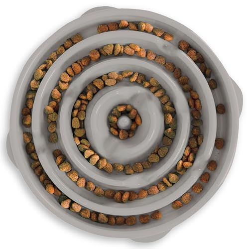 Outward Hound Fun Feeder Slo Bowl – Large 4‑Cup Capacity,Slow Feeding,Medium to Large Dogs,Non‑Slip,Gray,Drop Pattern,(Pack of 6) - color: Gray, size: Large (Pack of 6)