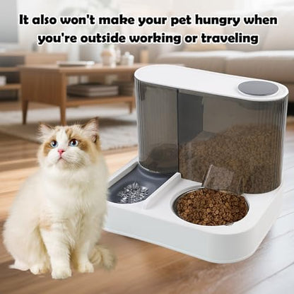 Automatic Gravity Cat Feeder with Stainless Steel Food Bowl, 2 in 1 Cat Feeder and Water Dispenser Combo Detachable Pet Water and Food Dispenser Set for Puppy Kitten Small Dog(Gray) - color: 【Grey】