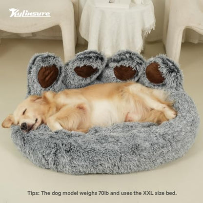 Round Plush Calming Donut Dog & Cat Bed | Calming Design, Donut Shape - color: Grey, size: Large