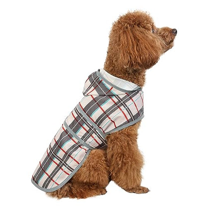 Dog Raincoat for Small Dogs Puppies Waterproof Jacket Hooded Rain Coats with Reflective Strips Leash Hole & Poncho Adjustable Fit (Plaid,XS) - color: Khaki Plaid, size: X-Small