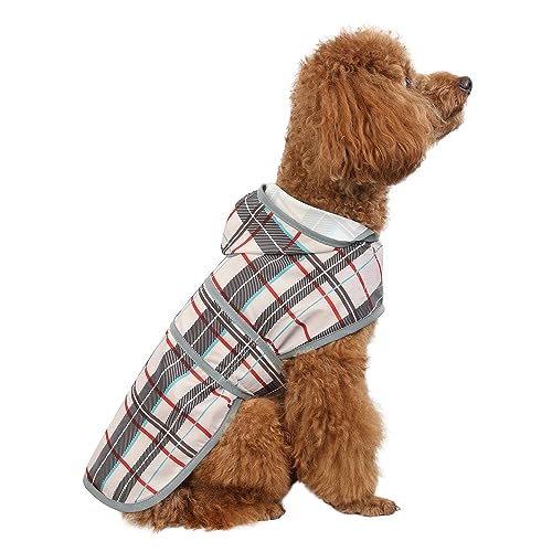 Dog Raincoat for Small Dogs Puppies Waterproof Jacket Hooded Rain Coats with Reflective Strips Leash Hole & Poncho Adjustable Fit (Plaid,S) - color: Khaki Plaid, size: Small