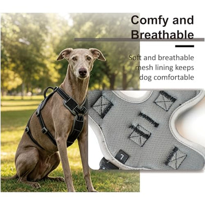 ThinkPet Flexfit 3-Strap Escape Proof Dog Harness, No Pull Front Clip 2-in-1 Vest with Control Handle, 360° Reflective Breathable Adjustable Harness for Greyhound Whippet Vizsla, X-Large, Black - color: Black, size: X-Large