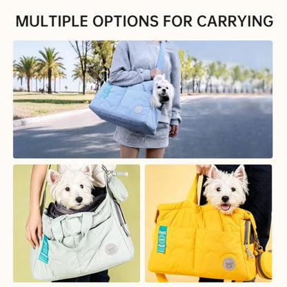 Macaron Cloud Pet Carrier Bag for Small Dogs and Cats, Lightweight Handheld Shoulder Crossbody Puppy Carrier with Storage Pocket, Breathable Expandable Pet Travel Carrier (Pea Green) - color: Pea Green