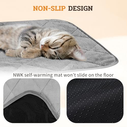 NWK Fluffy Self Warming Cat Mat, Cat Blanket, Thermal Dog Mat, Washable, Non-Slip Bottom for Sofa & Crate & Kennel & Car Seat (Misty Gray, Medium (28'' X 19'' X 0.4'')) - color: Misty Gray, size: Medium (28'' X 19'' X 0.4'')