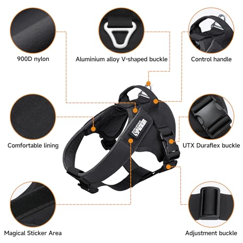 EXCELLENT ELITE SPANKER Tactical Dog Harness Patrol Harness Service Dog Vest Military Dog Vest Working Dog Vest with Handle(Black-L) - color: Black, size: L-(27.5 - 35.5")